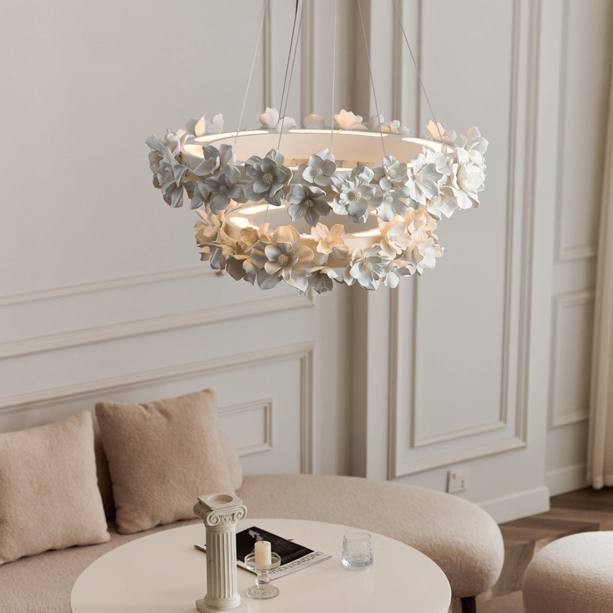 Ceramic Floral Chandelier  Delicate White Blossom Design - Product example