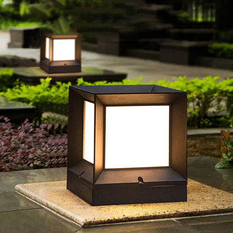 Outdoor Post Light  Modern Black Cube Pillar Lamp - Product detail 4