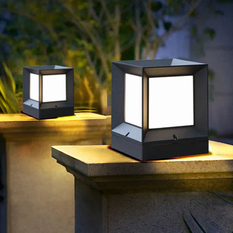 Outdoor Post Light  Modern Black Cube Pillar Lamp - Product detail 5