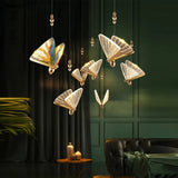 Butterfly Pendant Light  Gold Metal Wing Design - Detailed view