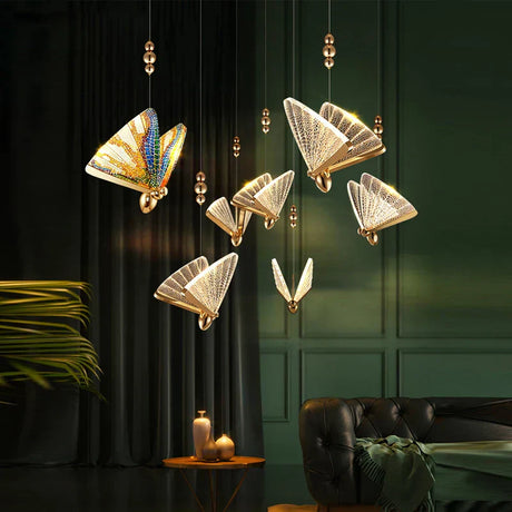 Butterfly Pendant Light  Gold Metal Wing Design - Detailed view