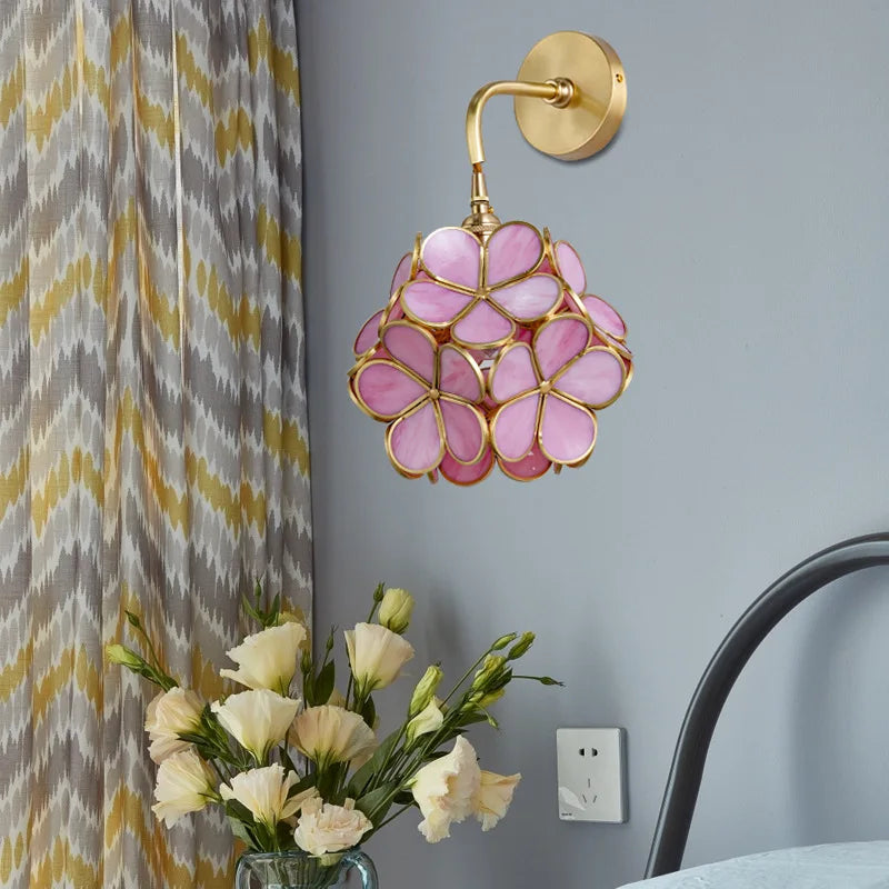 Modern Floral Wall Light  Glass Petal Design With Brass Finish - Detailed view