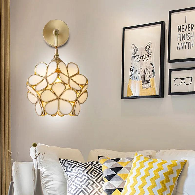 Modern Floral Wall Light  Glass Petal Design With Brass Finish - Product showcase