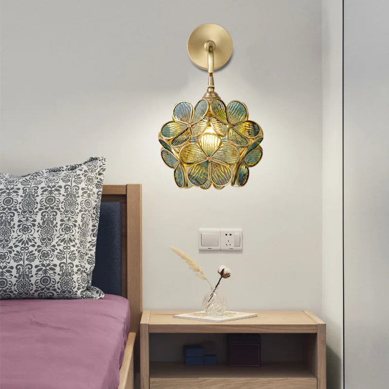 Modern Floral Wall Light  Glass Petal Design With Brass Finish - Product example
