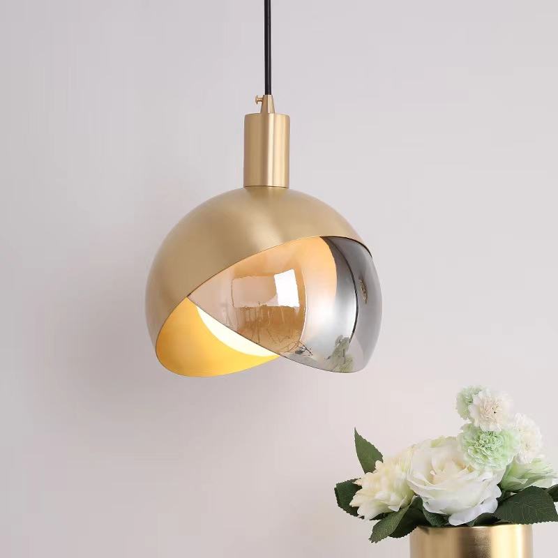 Modern Gold Pendant Light  Smoke Glass Sphere Design - Product example