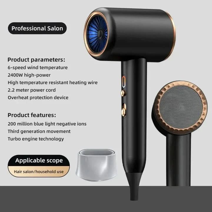 Professional Hair Dryer  2400W Ionic Technology Black Gold - Product example