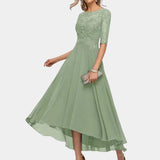 Formal Chiffon Evening Dress  Lace Bodice A-Line Design - Detailed view