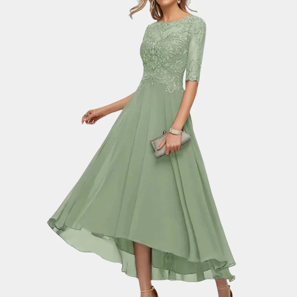 Formal Chiffon Evening Dress  Lace Bodice A-Line Design - Product detail 10