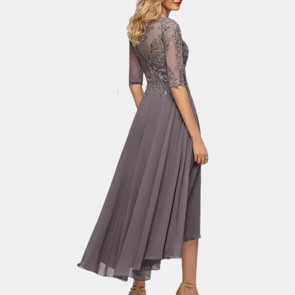 Formal Chiffon Evening Dress  Lace Bodice A-Line Design - Product detail 5