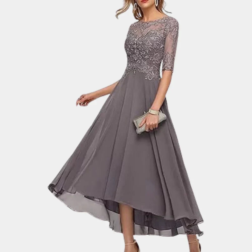 Formal Chiffon Evening Dress  Lace Bodice A-Line Design - Product detail 11