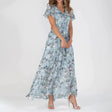 Floral Maxi Dress  Blue Chiffon V-Neck Design - Product detail 5