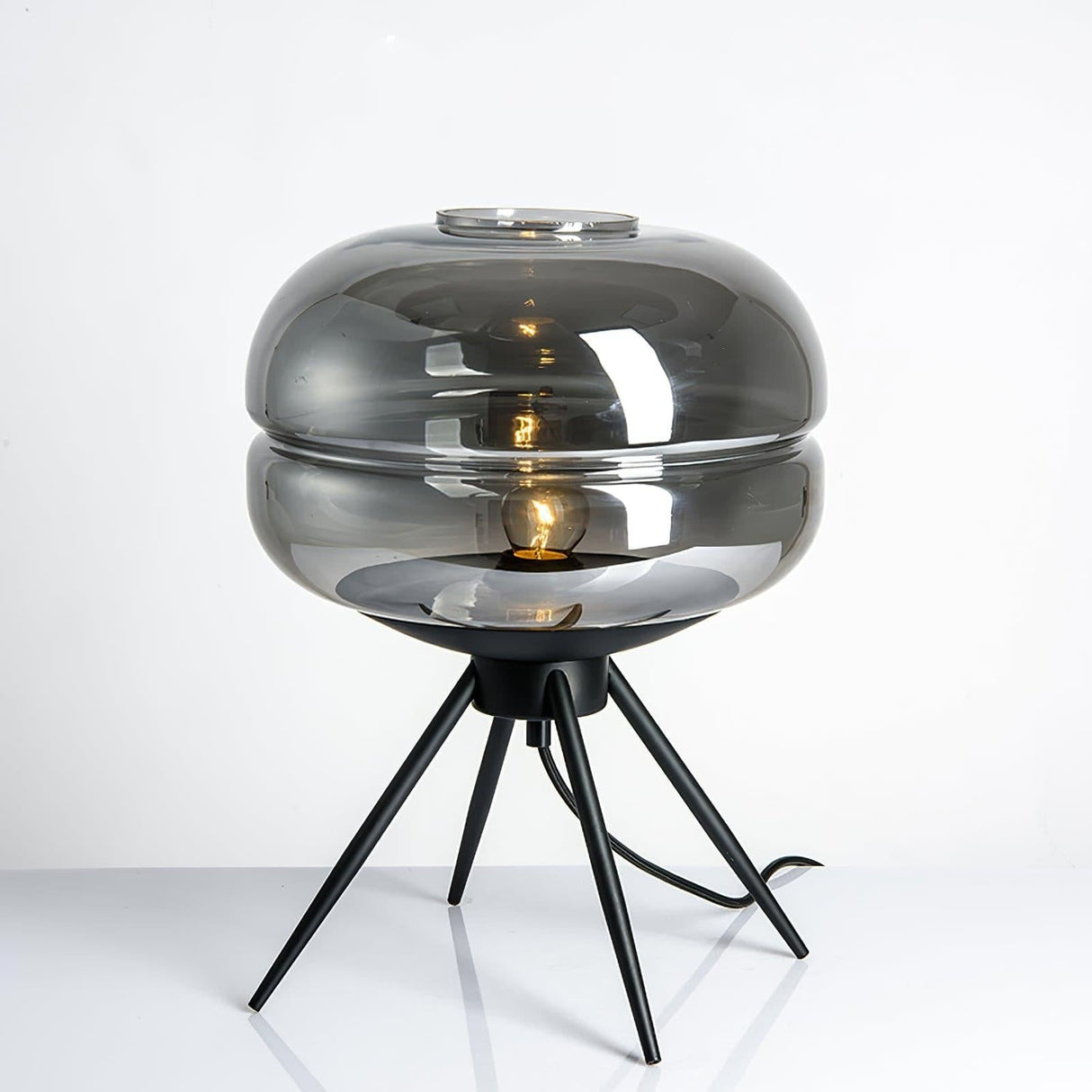 Modern Glass Table Lamp  Smokey Dome with Tripod Base - Product example
