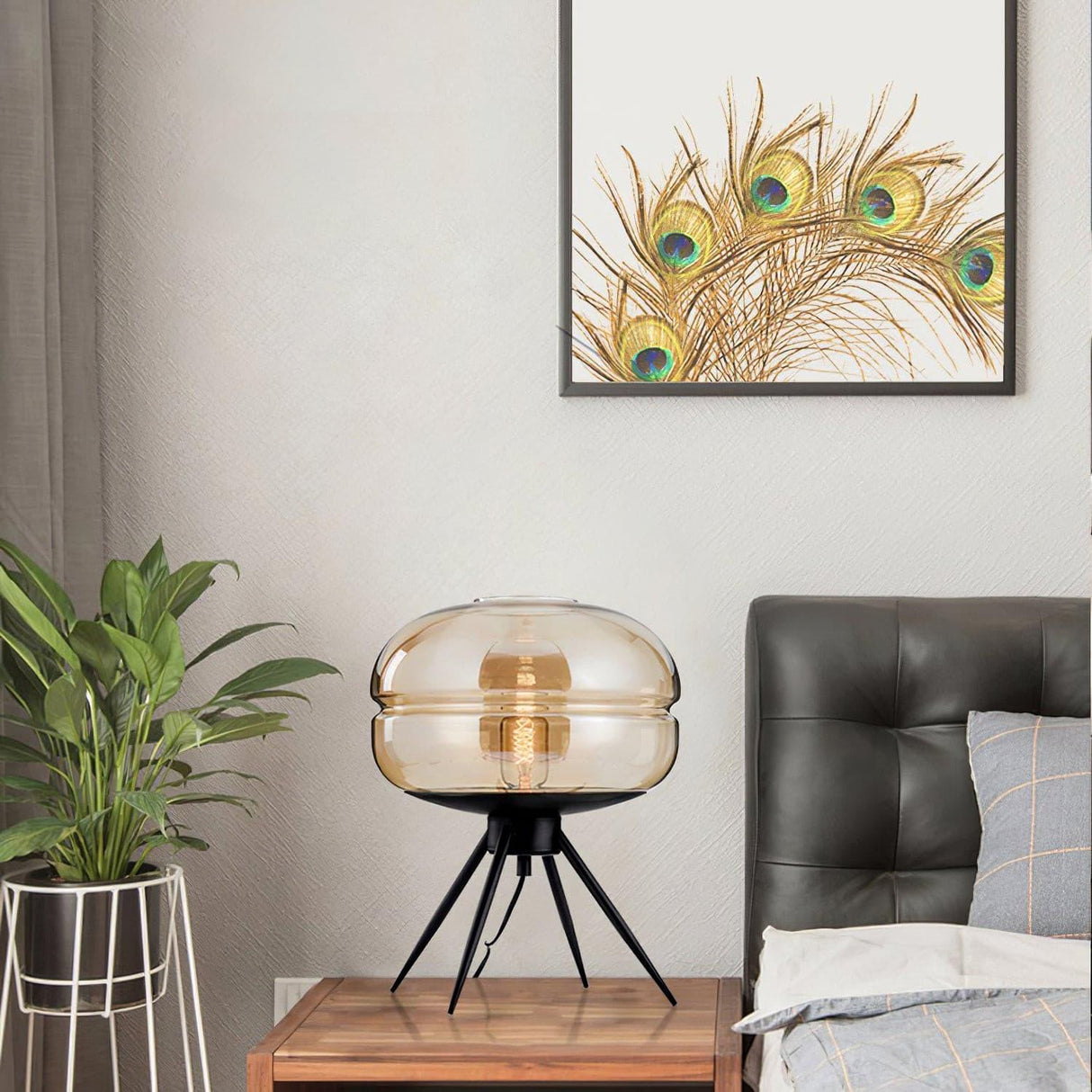 Modern Glass Table Lamp  Smokey Dome with Tripod Base - Product detail 19