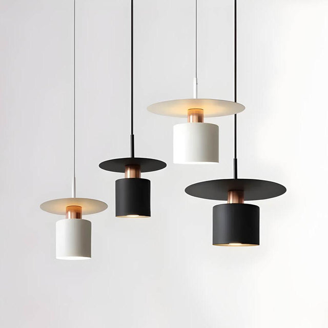 Modern Pendant Light  Black White Disc Shade Design - Product showcase