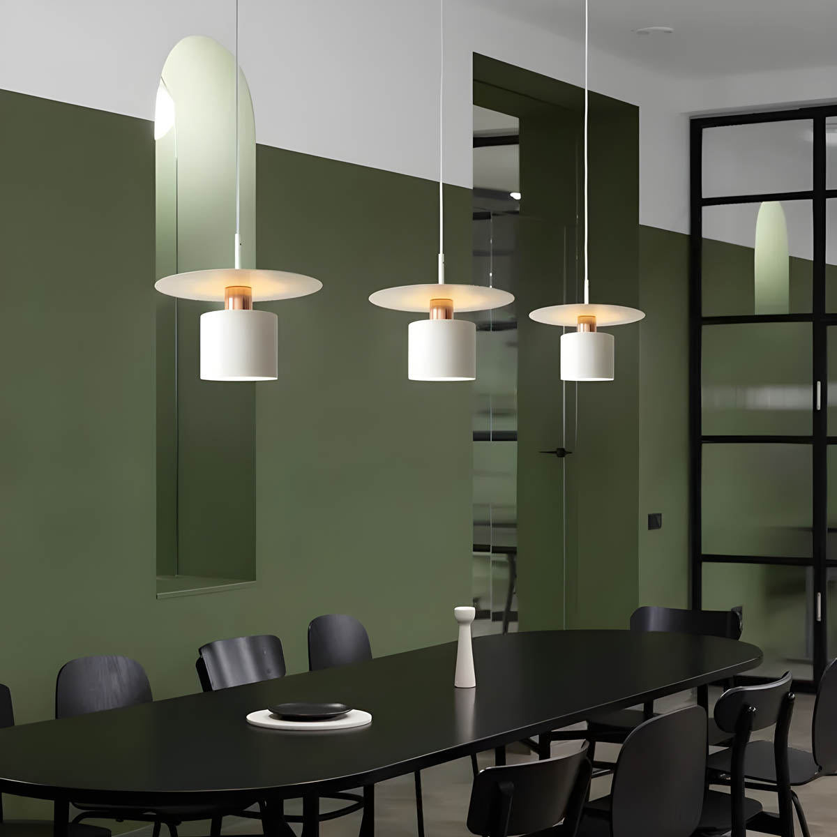 Modern Pendant Light  Black White Disc Shade Design - Product example
