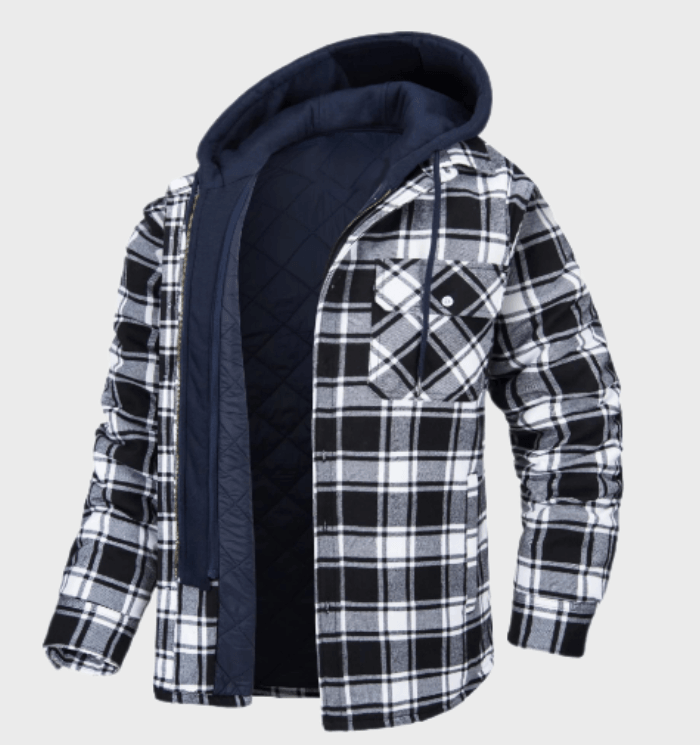 Plaid Hooded Jacket  Blue Quilted Flannel Winter Layer - Product detail 5