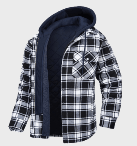 Plaid Hooded Jacket  Blue Quilted Flannel Winter Layer - Product detail 5