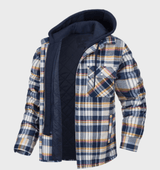 Plaid Hooded Jacket  Blue Quilted Flannel Winter Layer - Product example