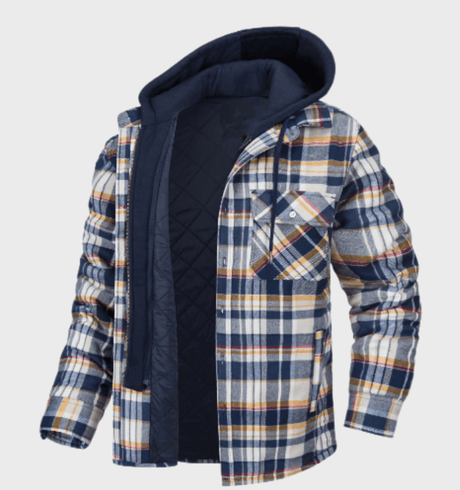 Plaid Hooded Jacket  Blue Quilted Flannel Winter Layer - Product example