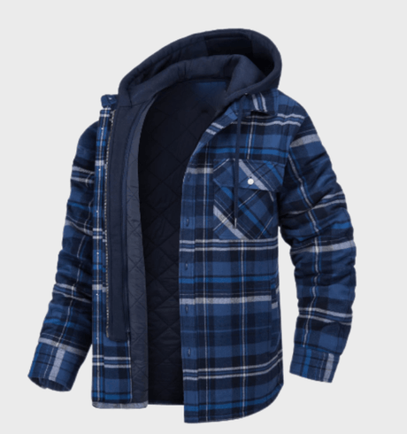 Plaid Hooded Jacket  Blue Quilted Flannel Winter Layer - Product detail 4