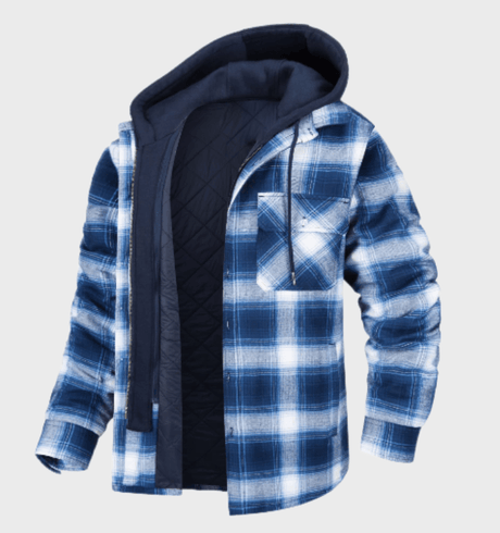 Plaid Hooded Jacket  Blue Quilted Flannel Winter Layer - Product detail 6