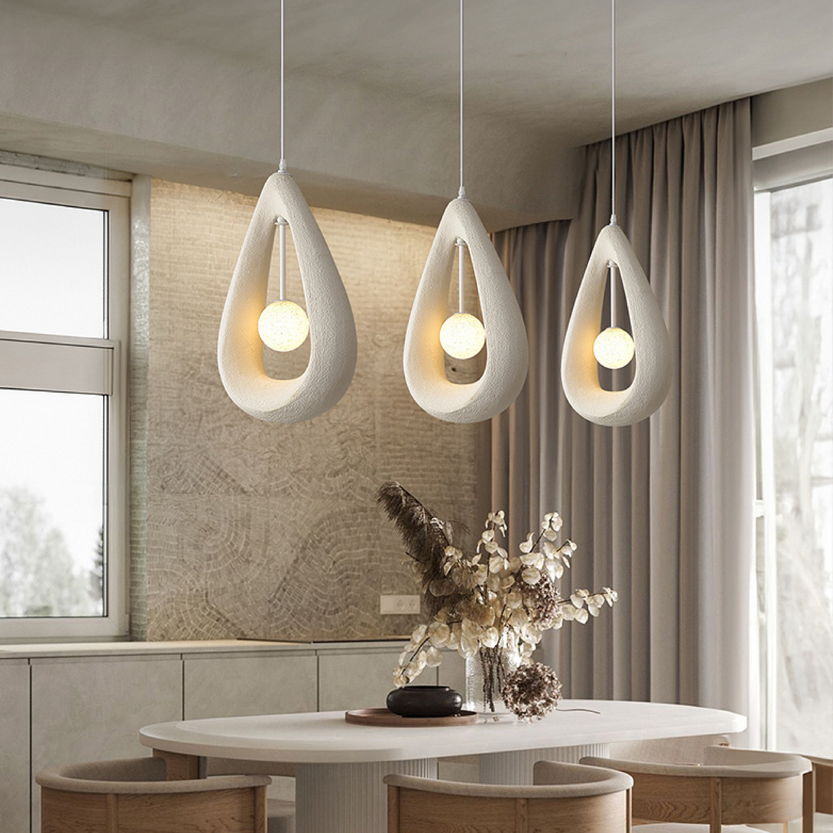 Modern Pendant Light  Teardrop Shape White Ceramic Design - Product showcase