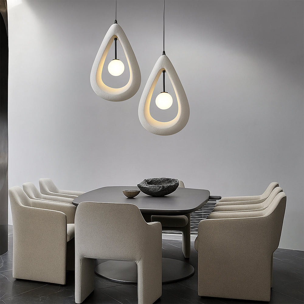 Modern Pendant Light  Teardrop Shape White Ceramic Design - Detailed view