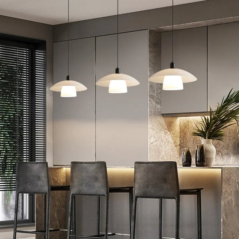 Modern Pendant Light  White Glass Dome Shade - Product example