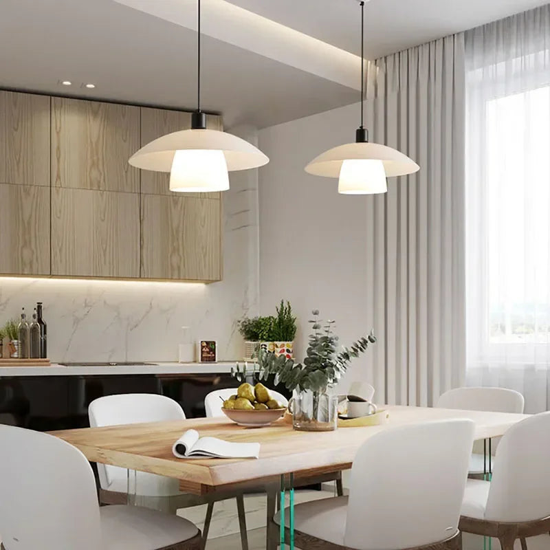Modern Pendant Light  White Glass Dome Shade - Detailed view
