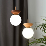 Minimalist Pendant Light  Walnut Wood Globe Design - Detailed view
