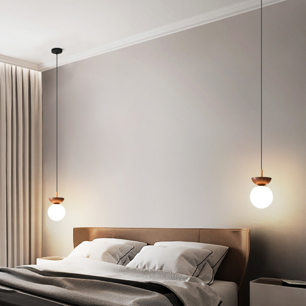 Minimalist Pendant Light  Walnut Wood Globe Design - Product detail 5