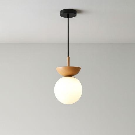 Minimalist Pendant Light  Walnut Wood Globe Design - Product detail 6