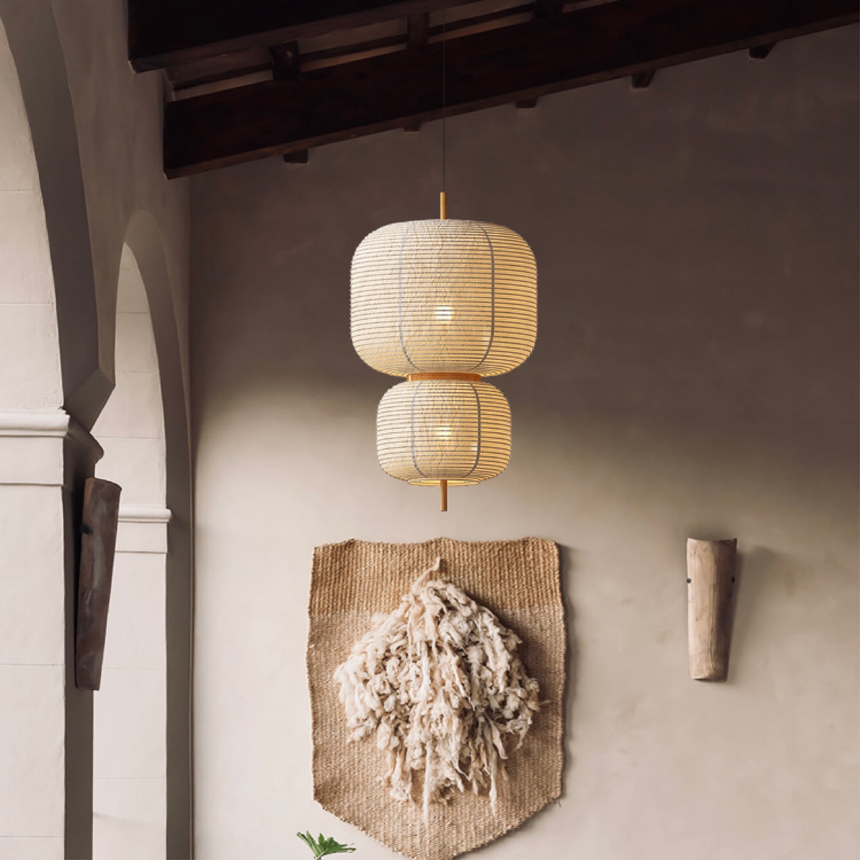 Japanese Rice Paper Pendant Light  Traditional Bamboo Lantern Design - Product example