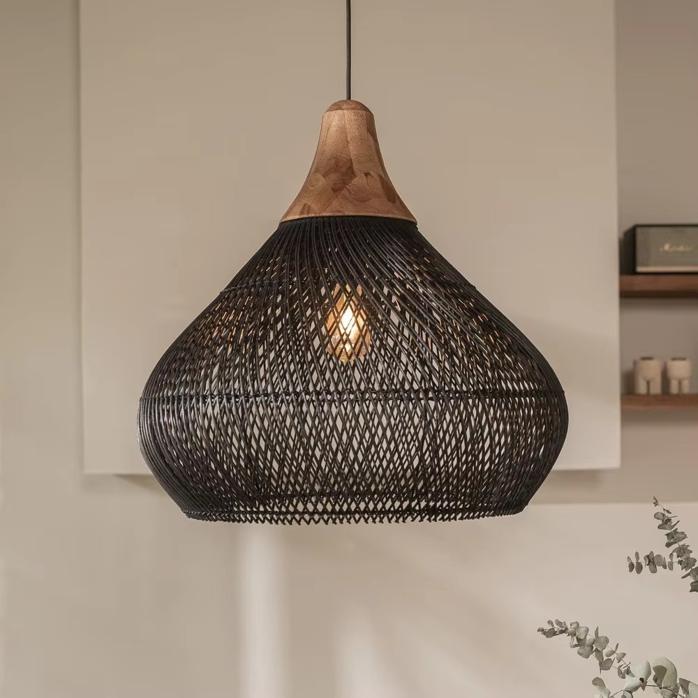 Japanese Pendant Light  Bamboo Mesh Woven Design - Product showcase