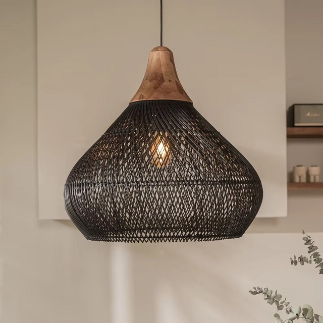 Japanese Pendant Light  Bamboo Mesh Woven Design - Product showcase