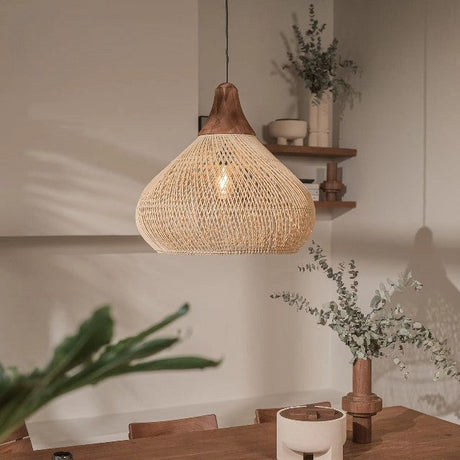 Japanese Pendant Light  Bamboo Mesh Woven Design - Detailed view