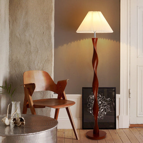 Japanese Floor Lamp  Twisted Walnut Wood Design - Product showcase