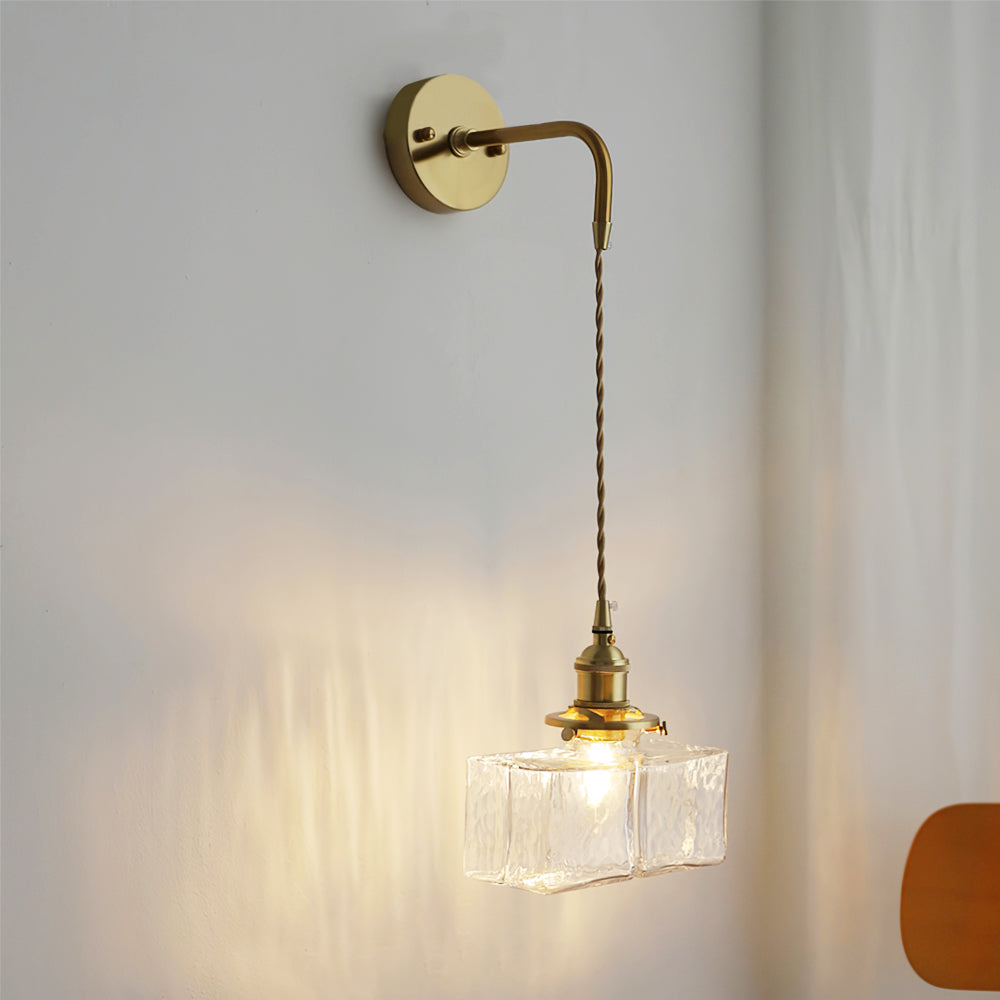 Vintage Wall Sconce  Brass Cube Glass Shade - Product detail 9