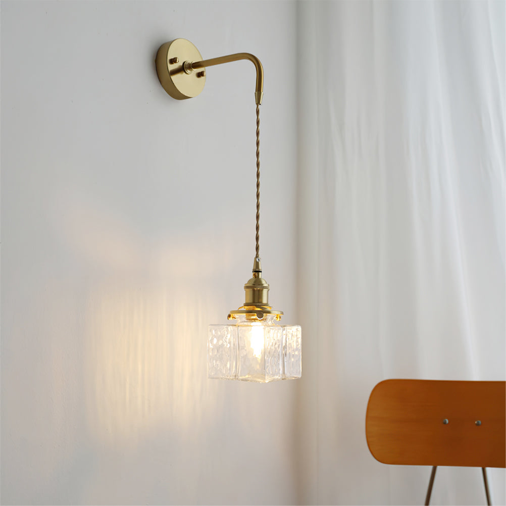 Vintage Wall Sconce  Brass Cube Glass Shade - Product detail 7