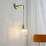 Vintage Wall Sconce  Brass Cube Glass Shade - Product detail 7