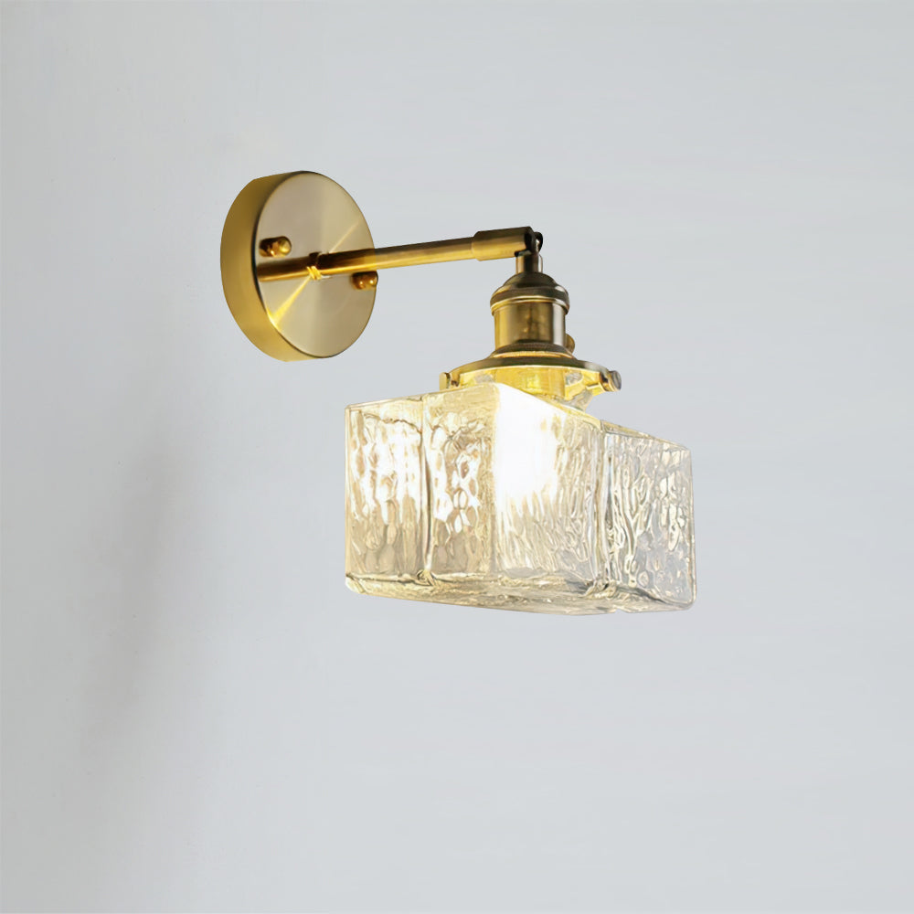 Vintage Wall Sconce  Brass Cube Glass Shade - Product detail 8