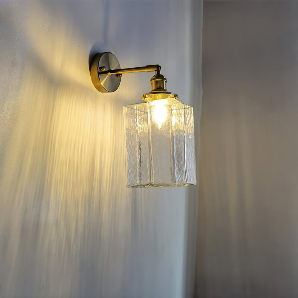 Vintage Wall Sconce  Brass Cube Glass Shade - Product detail 5