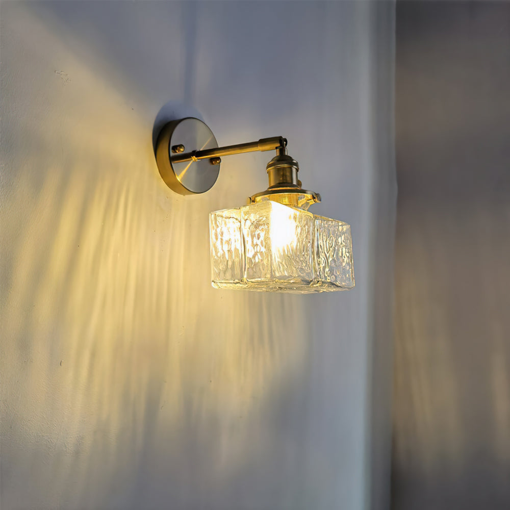 Vintage Wall Sconce  Brass Cube Glass Shade - Product example