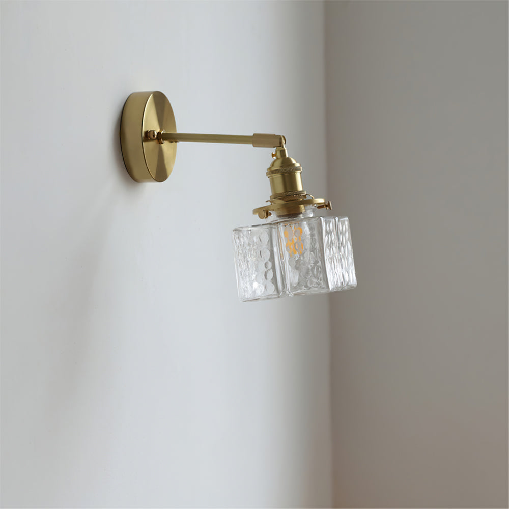 Vintage Wall Sconce  Brass Cube Glass Shade - Product detail 6