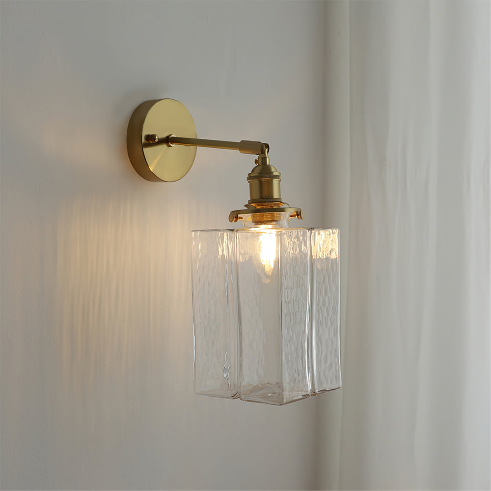 Vintage Wall Sconce  Brass Cube Glass Shade - Product detail 10