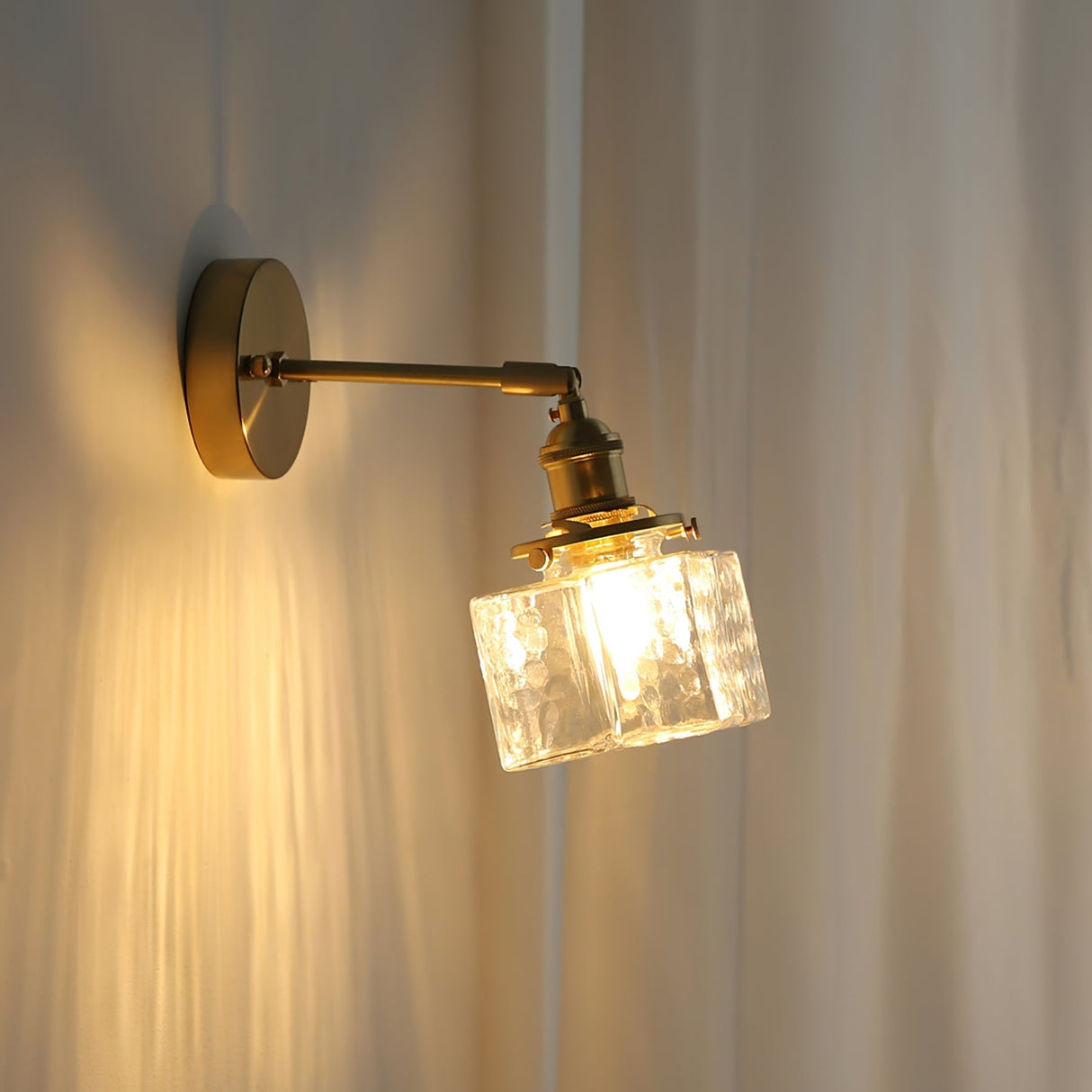 Vintage Wall Sconce  Brass Cube Glass Shade - Product detail 4