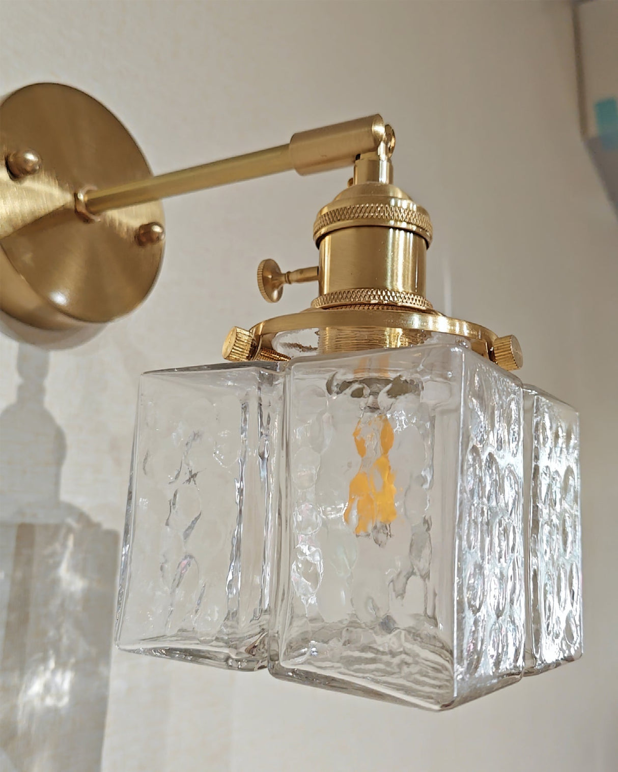 Vintage Wall Sconce  Brass Cube Glass Shade - Product detail 12