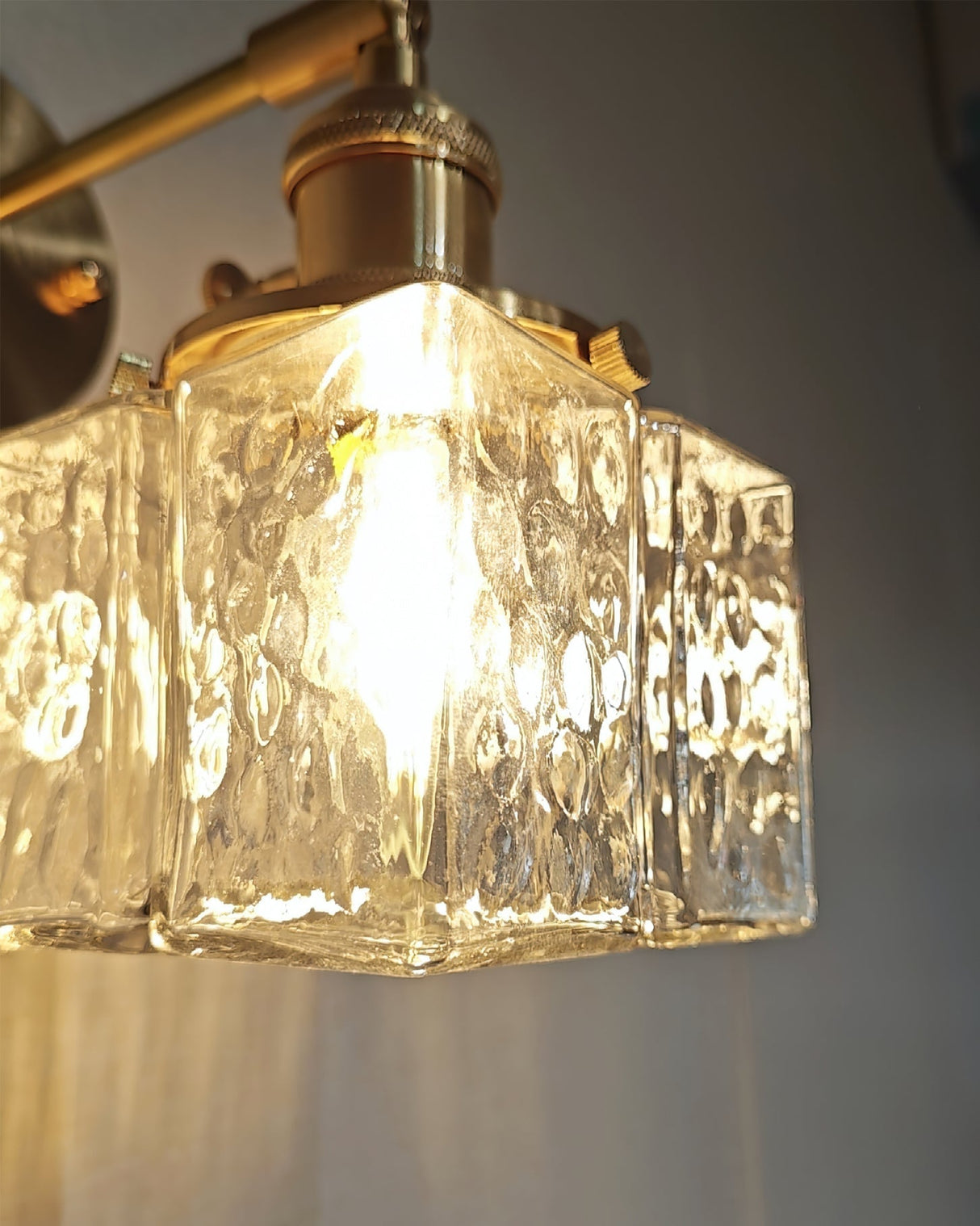 Vintage Wall Sconce  Brass Cube Glass Shade - Product detail 13