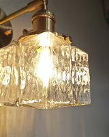 Vintage Wall Sconce  Brass Cube Glass Shade - Product detail 13