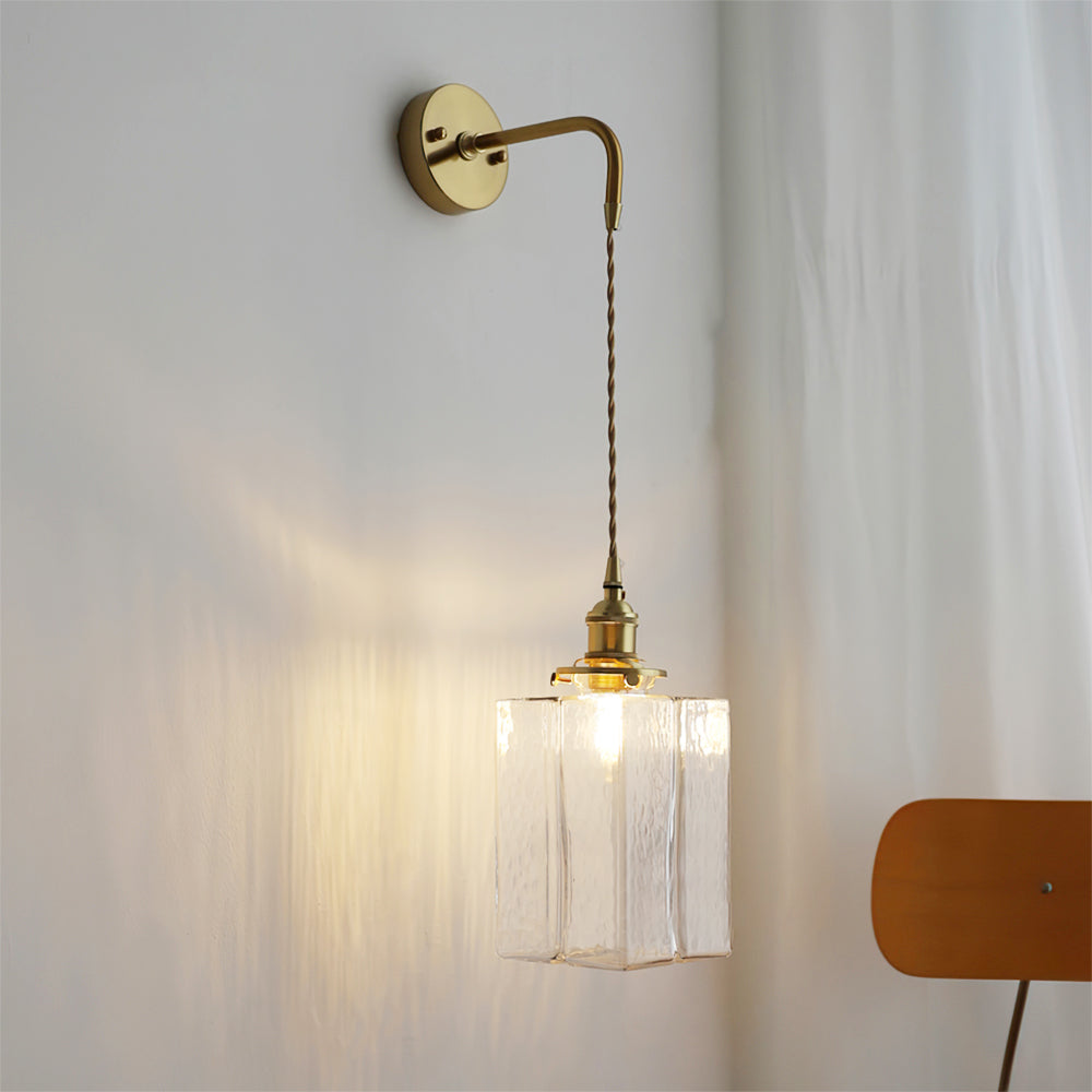 Vintage Wall Sconce  Brass Cube Glass Shade - Product detail 11